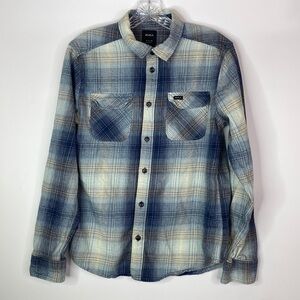 RVCA Blue Muir Flannel Long Sleeve Button Down Blue Shirt Size Small
